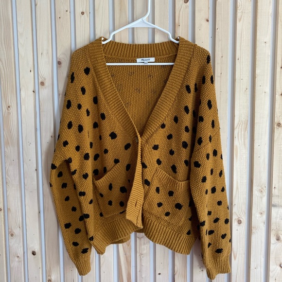 Madewell Mustard Yellow Cardigan w/Black dots NWOT - Picture 2 of 12